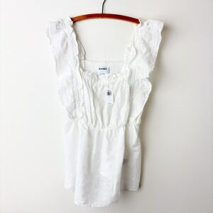 NWT Old Navy Embroidered Ruffle Babydoll Top Blouse S White Cottagecore Milkmaid